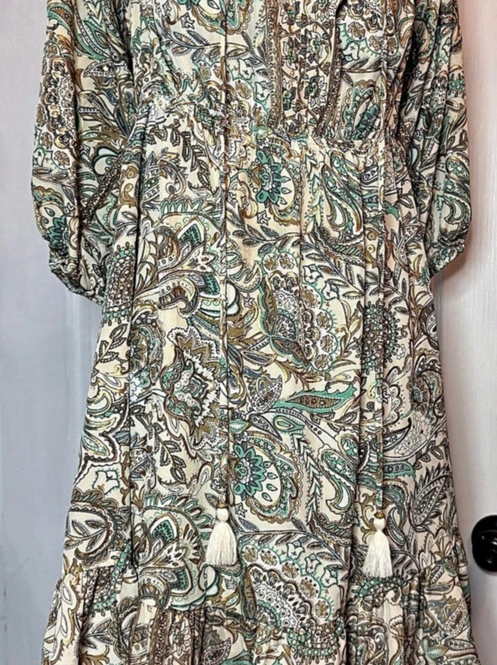 Earthbound Trading Co. Paisley Mini Dress in Green & Brown Size XL